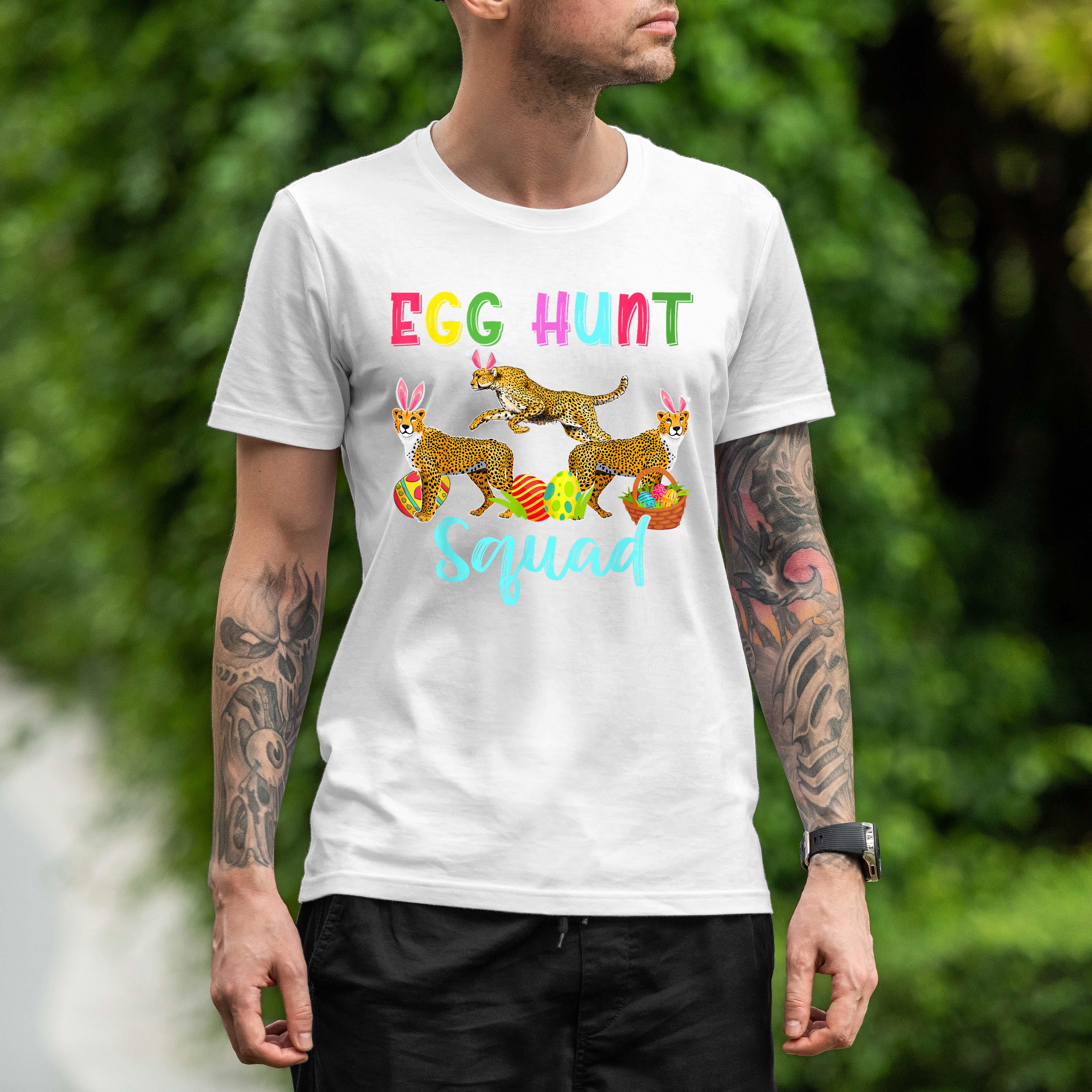 Egg Hunt Squad Three Easter Bunny Cheetahs Hunting Eggs Zoo Shirt 